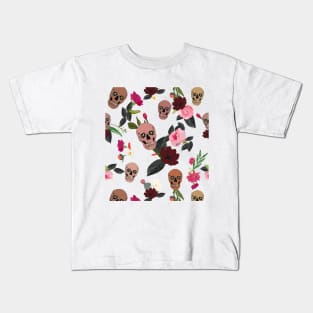 Skull and roses, vanilla, cosmos flower Kids T-Shirt